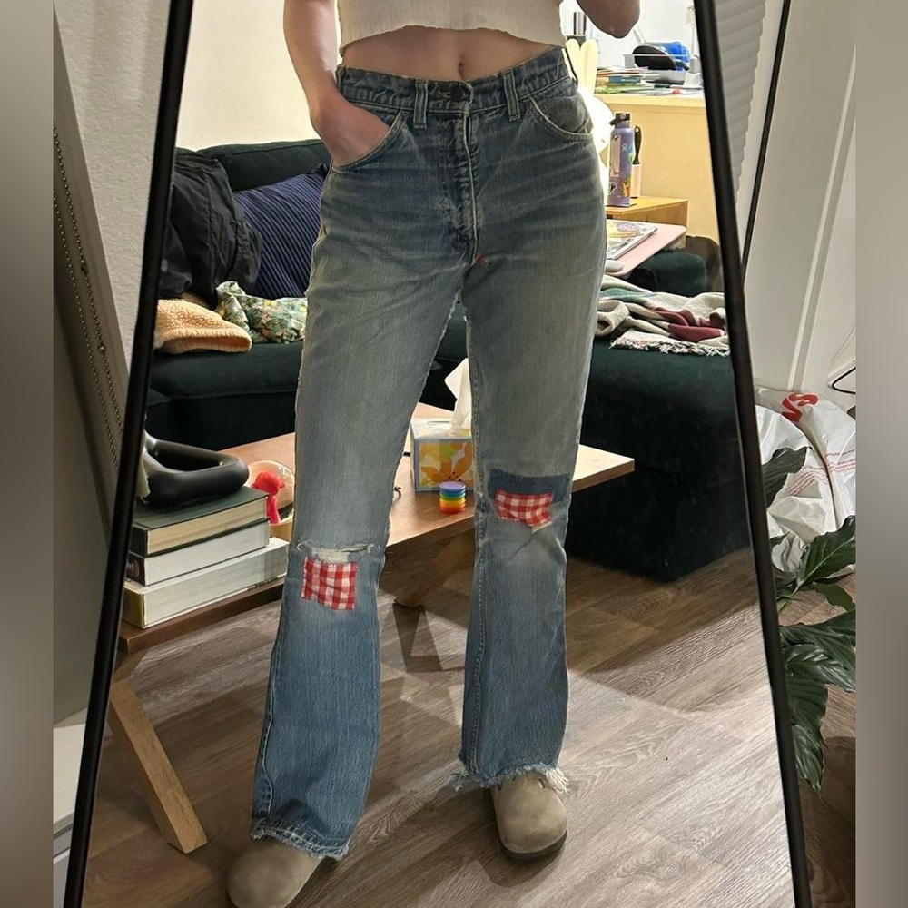 Vintage rare 70s patchwork big E Levi’s flare jeans